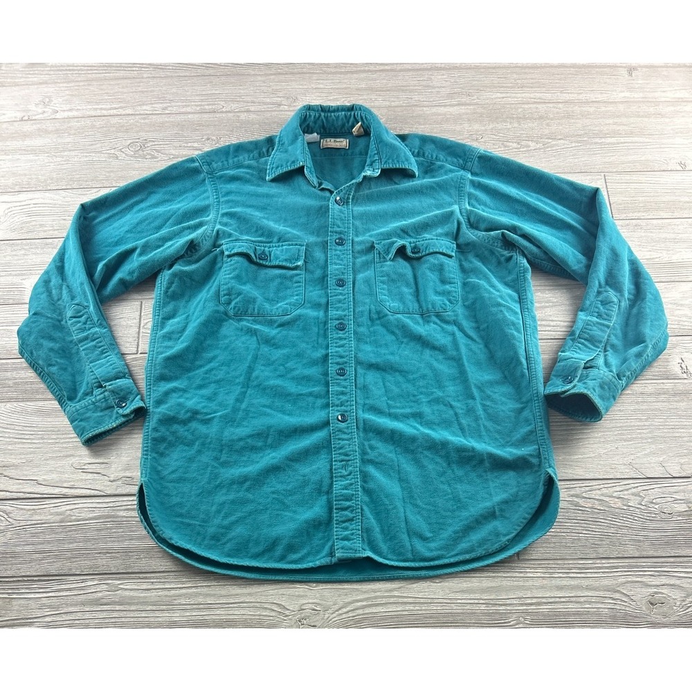 LL Bean Chamois Flannel Shirt Women 16T Green Cotton Button Hiking Outdoor Work